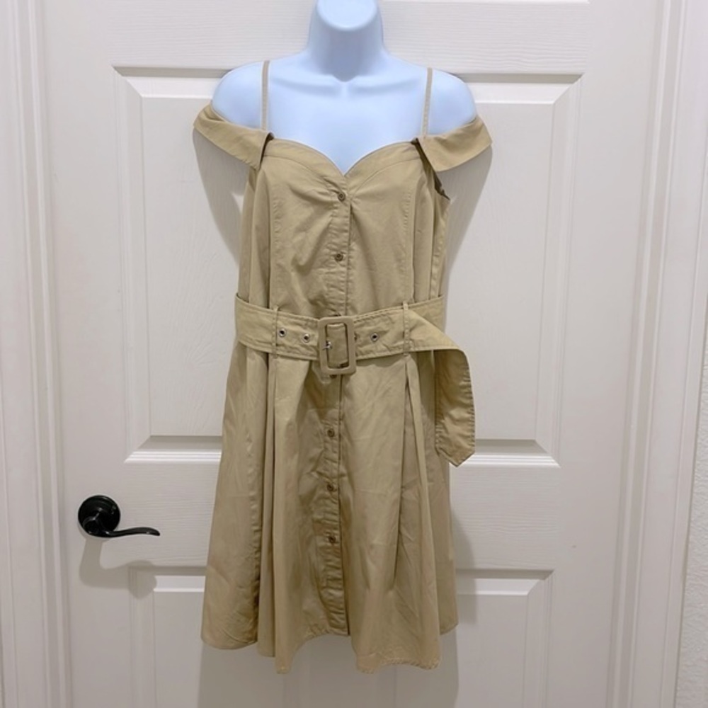 Walter Baker Khaki Cold Off The Shoulder Belted Mini Dress